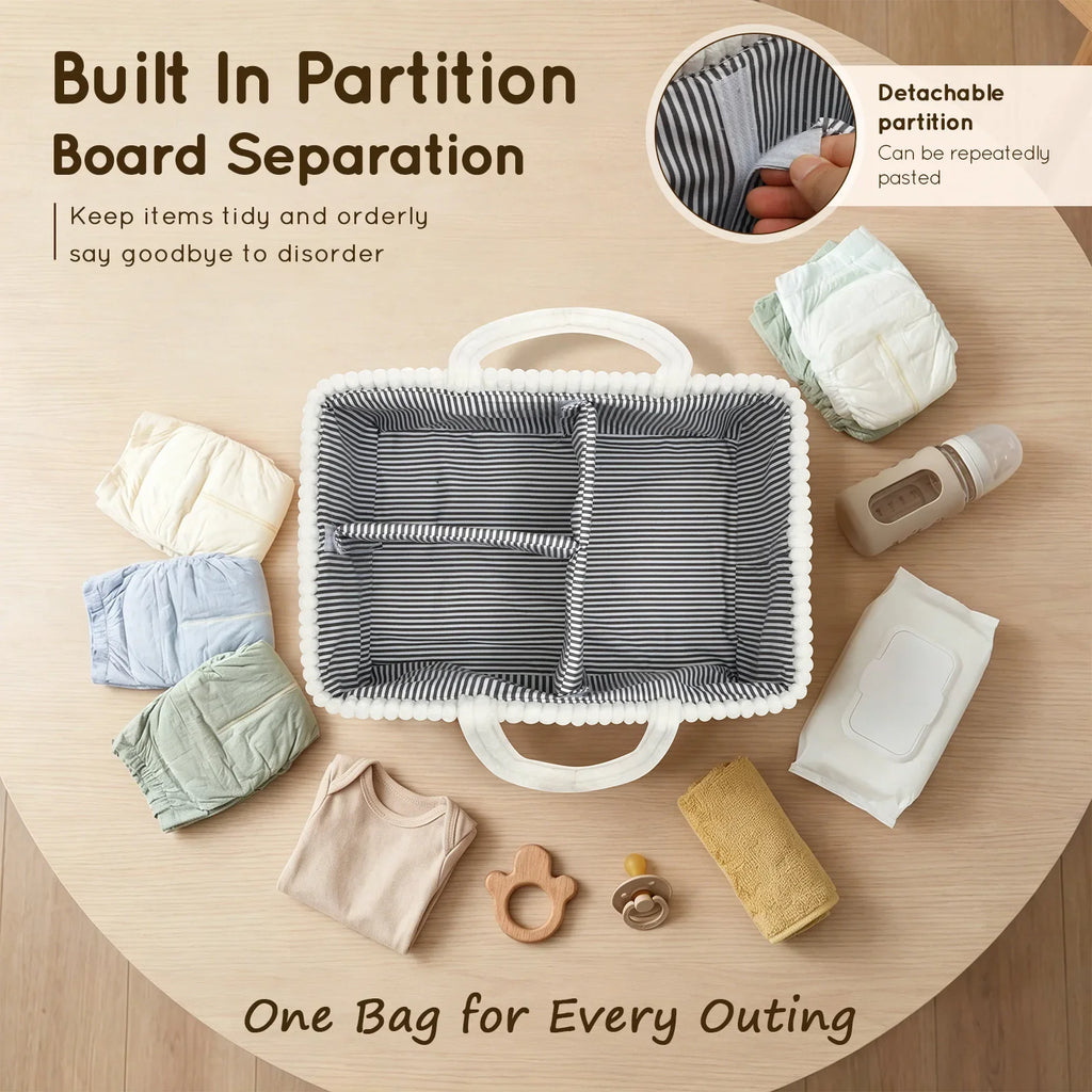Foldable Diaper Caddy Organizer Corduroy Felt Storage Basket With Handles - Brown