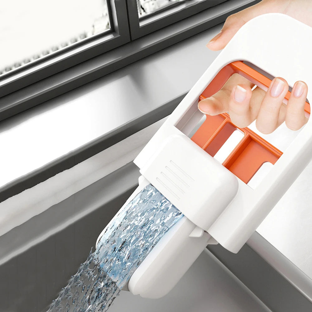 Handheld Sponge Mop with Squeeze Handle Portable Cleaning Tool with 2 Replacement Heads White and Orange