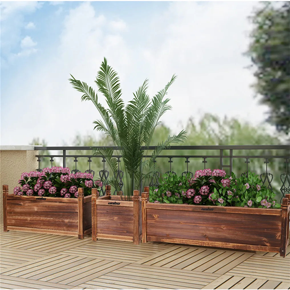 Small Wooden Raised Garden Bed Outdoor Planter Box for Vegetables Herbs Flowers and Plants – Dark Wood