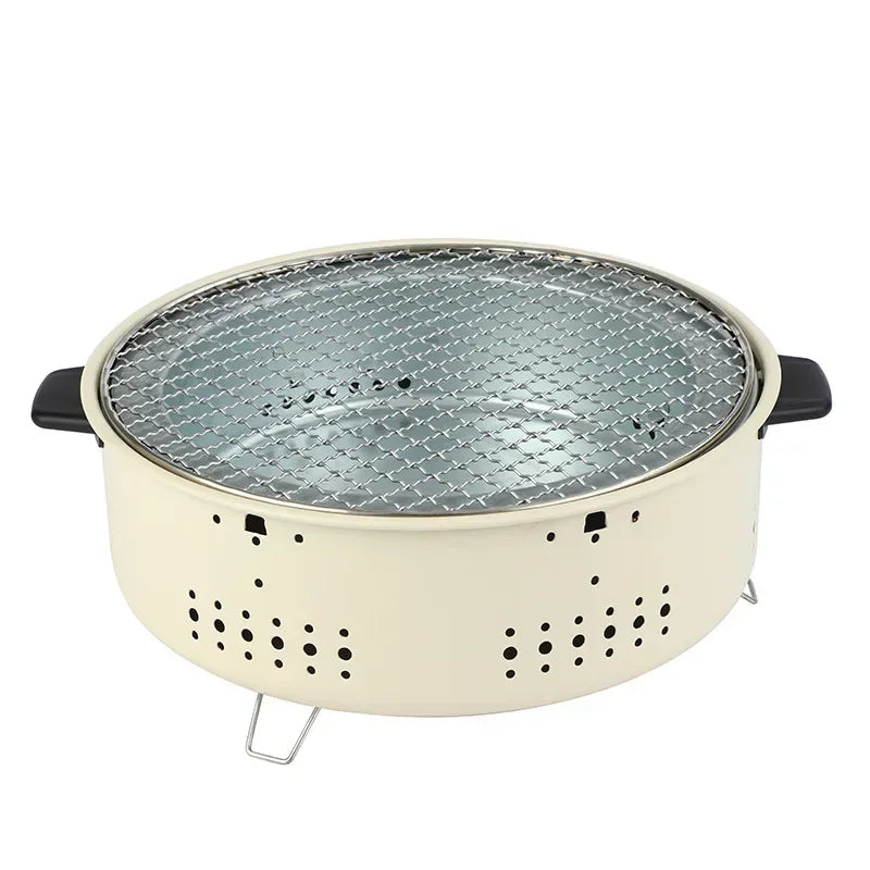 Portable Charcoal BBQ Grill 31cm Round Camping Barbecue Stove – Khaki