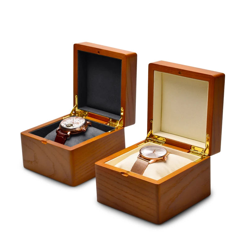 Watch Box Wooden Single Watch Storage Organiser with Soft Cushion - Black
