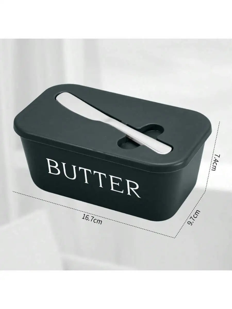 Butter Dish with Lid and Knife Airtight Plastic Butter Container Fridge - Blue