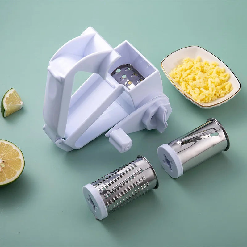 3 in 1 Manual Rotary Cheese Grater Hand Crank Kitchen Food Slicer and Shredder - White