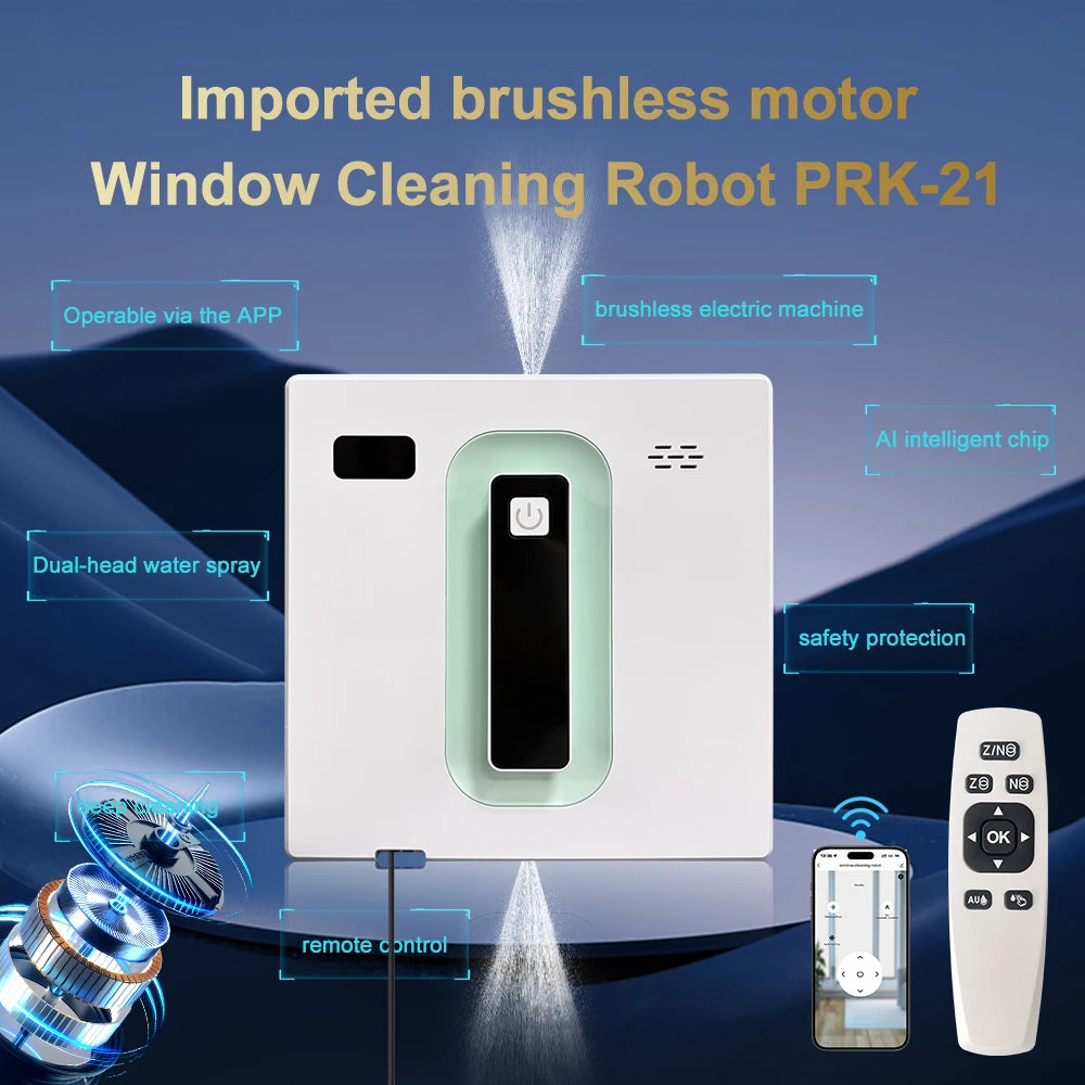 Window Cleaning Robot Dual Spray Automatic Glass Cleaner with APP and Remote Control – White
