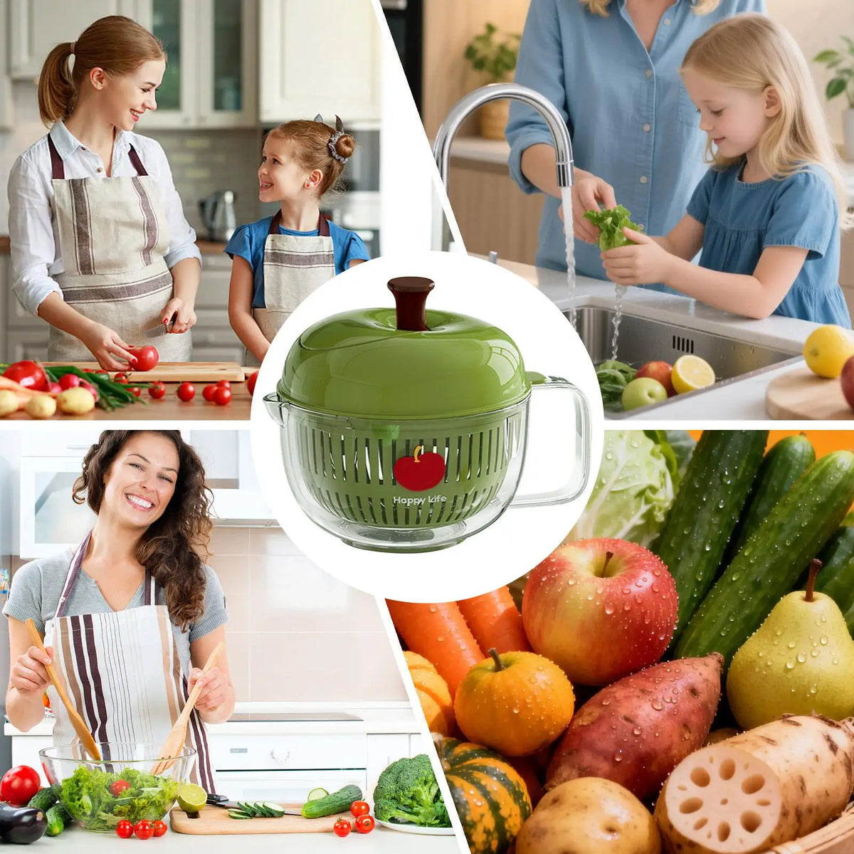 Fruit And Vegetable Washer 21cm Double Layer Hand Crank Salad Spinner - Green