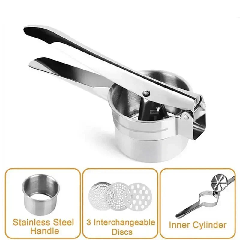 Stainless Steel Potato Ricer Manual Masher with Ergonomic Handles – Silver