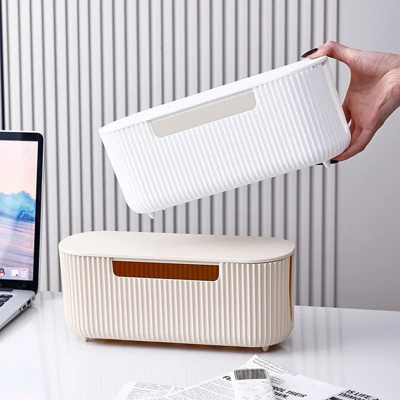 Cable Storage Box 30cm Power Strip Organiser Dustproof Wire Management Case - White