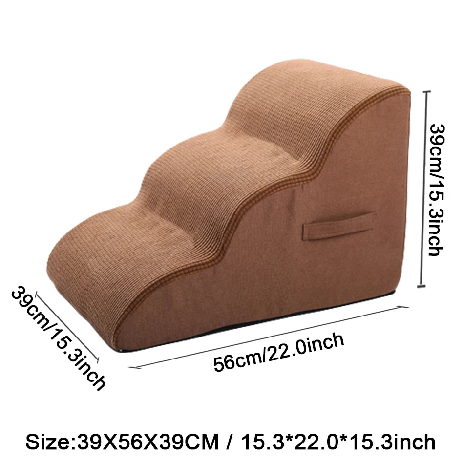 Portable 3 Step Pet Stairs Ramp Soft Foam Climbing Steps for Bed and Sofa - Brown