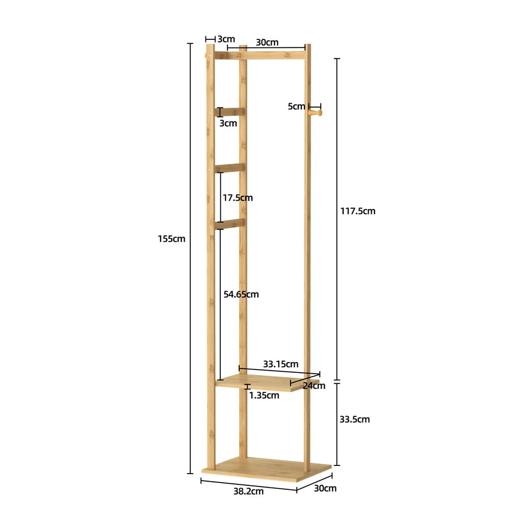 Bamboo Garment Rack with Shelves Freestanding Clothes Rail Coat Stand 155 cm