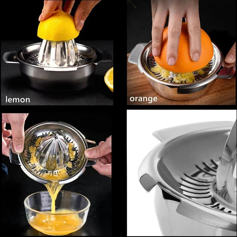 304 Stainless Steel Manual Citrus Juicer Lemon Orange Grapefruit Hand Press with Strainer – Silver