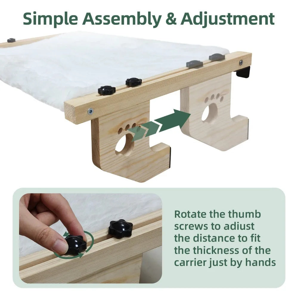Portable Wooden Frame Cat Window Hammock Hanging Pet Bed with Paw Print Design