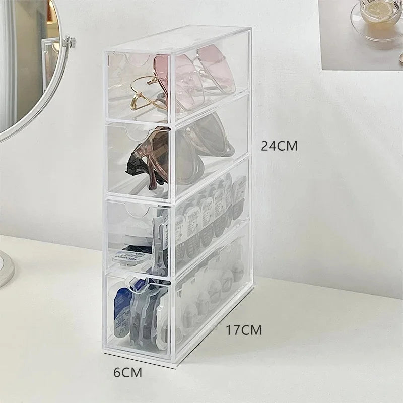 Portable Dustproof Contact Lens Storage Box 4 Drawer Transparent Plastic Organizer Case