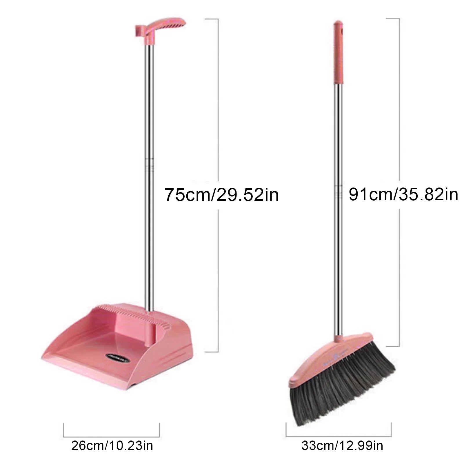 Broom and Dustpan Set Long Handle Folding Dustpan Stand-Up Storage Cleaning Tool Pink