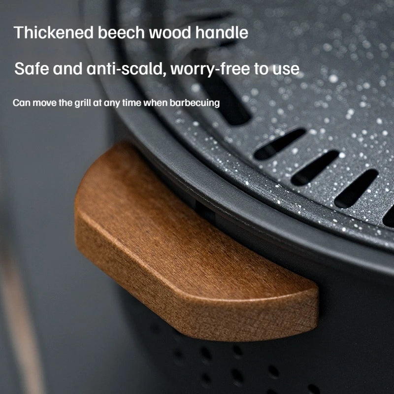 Charcoal Grill 36cm Portable Outdoor BBQ Cooking Stove with Grill Rack Beech Handles – Black