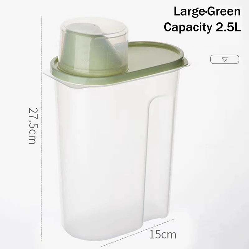 Rice Storage Container 2.5L Airtight Dry Food Box with Measuring Cup - Green