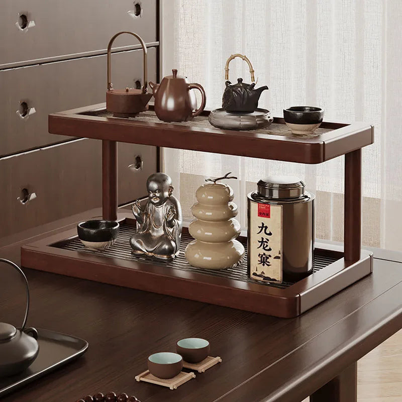 2 Tier Bamboo Countertop Shelf with Acrylic Base Kitchen Spice Rack Bathroom Organizer Display Stand – Large