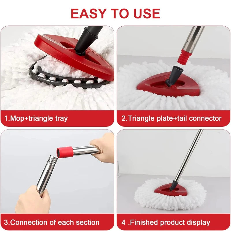 Triangle Mop Set 3 Pad Washable Microfibre Floor Cleaning System with Extendable Steel Handle