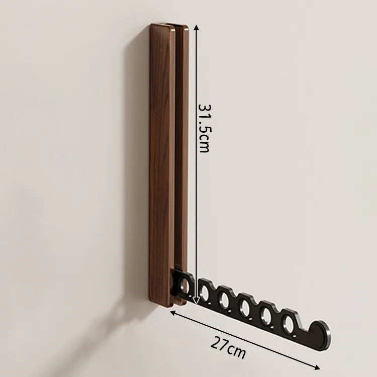 Retractable Wall Mounted Clothes Hanger Foldable Walnut Coat Rack Space Saving Laundry Drying Rack – Walnut