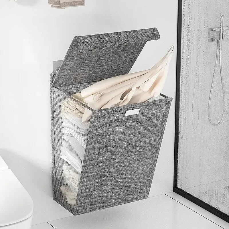 Laundry Basket Foldable Wall Hanging Hamper Space Saving Storage - Grey