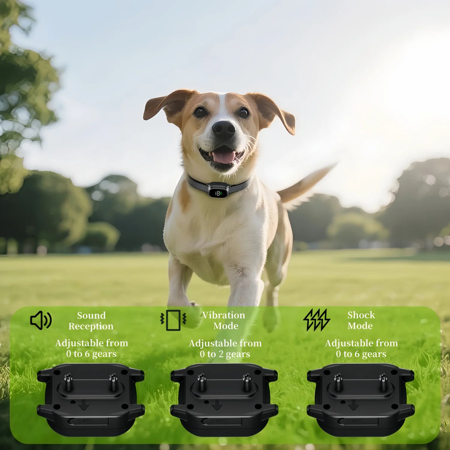 Dog Training Collar Rechargeable Automatic Bark Detection Adjustable Fit - White