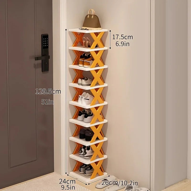 9-Tier Vertical Shoe Rack – Space-Saving Tall & Narrow Home Storage - Orange