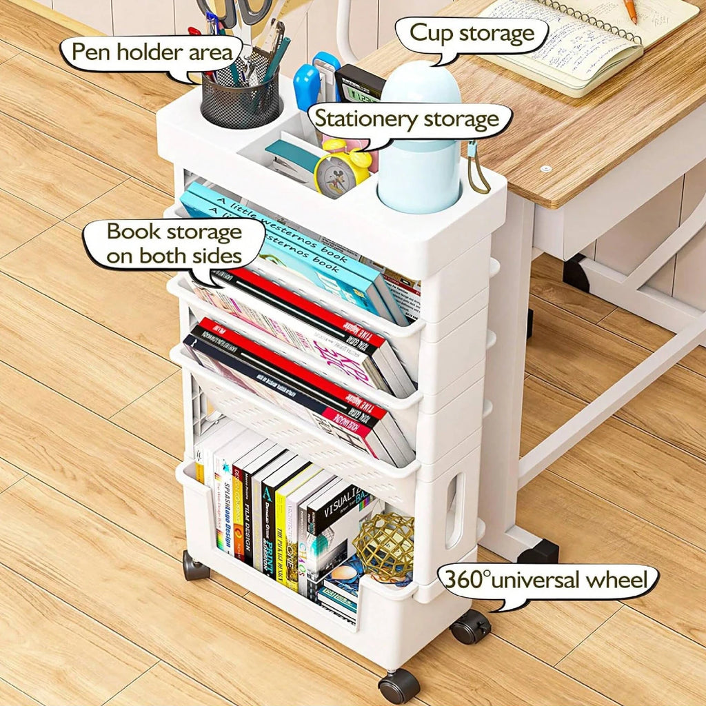 Rotating Bookshelf 5 Tier Rolling Storage Rack Multilayer Organizer Green 1PC