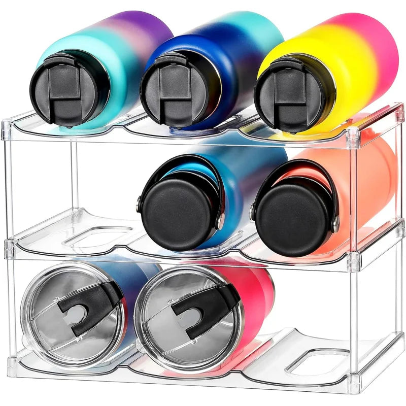 3 Tier Stackable Water Bottle Storage Rack Large Capacity Cup & Tumbler Organiser – Holds 9 Bottles
