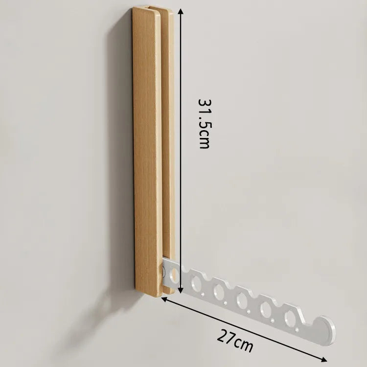 Retractable Wall Mounted Clothes Hanger Foldable Beech Coat Rack Space Saving Laundry Drying Rack – Beech
