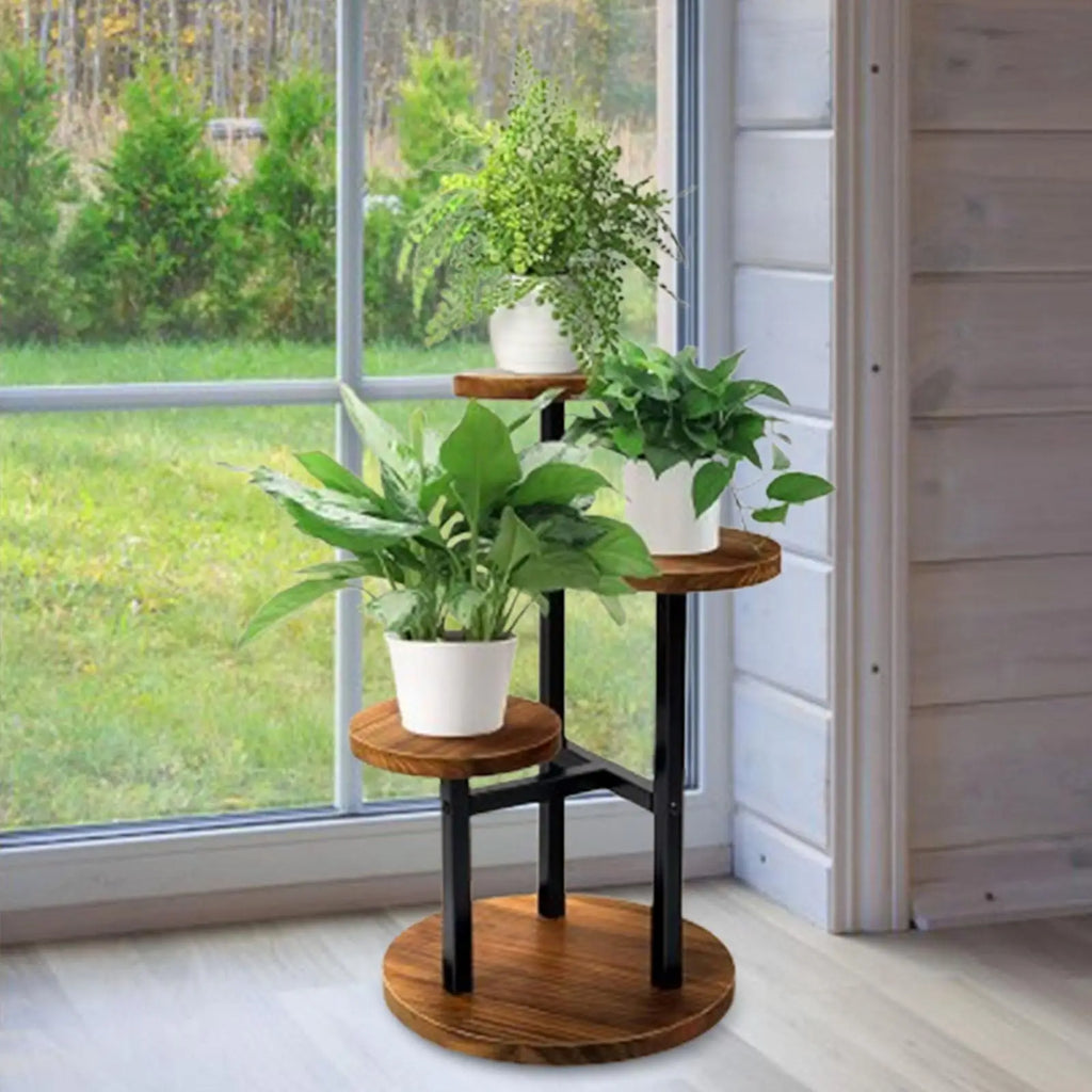 Plant Stand 3 Tier Floor Shelf Metal Flower Pot Display Rack - Brown