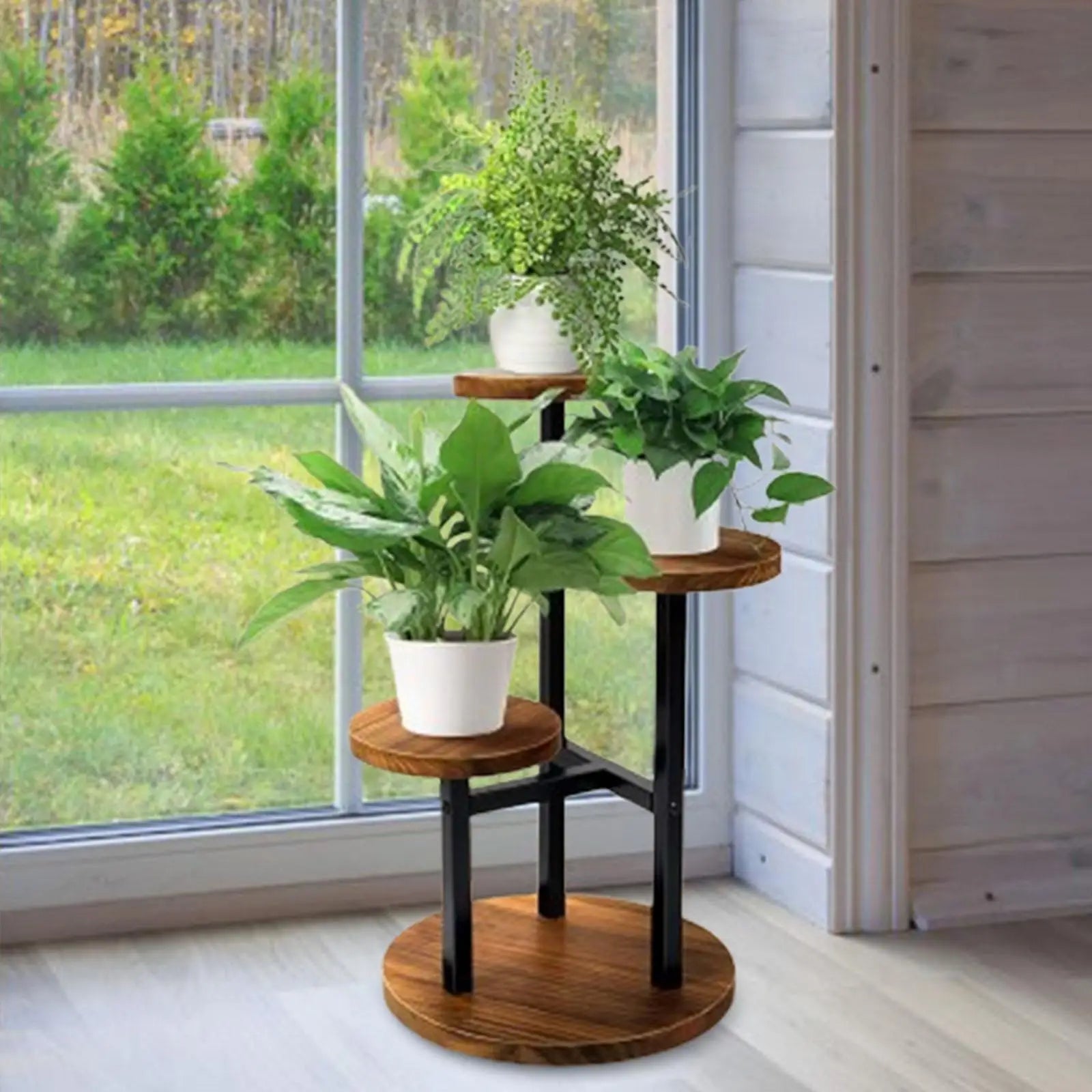 Plant Stand 3 Tier Floor Shelf Metal Flower Pot Display Rack - Brown