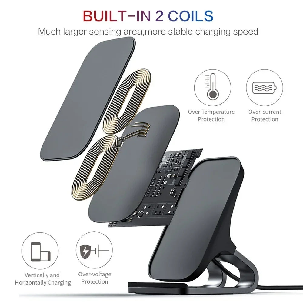 Phone Charger Stand 10W Fast Wireless Charging Dual Coil Type C Desktop Holder Anti Slip - White