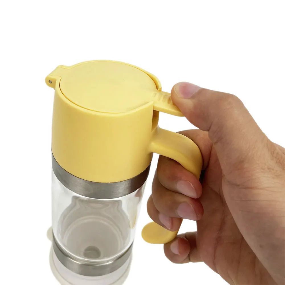 Honey Dispenser 300mL Press Type Glass Jar No Drip Liquid Dispenser with Handle - Yellow