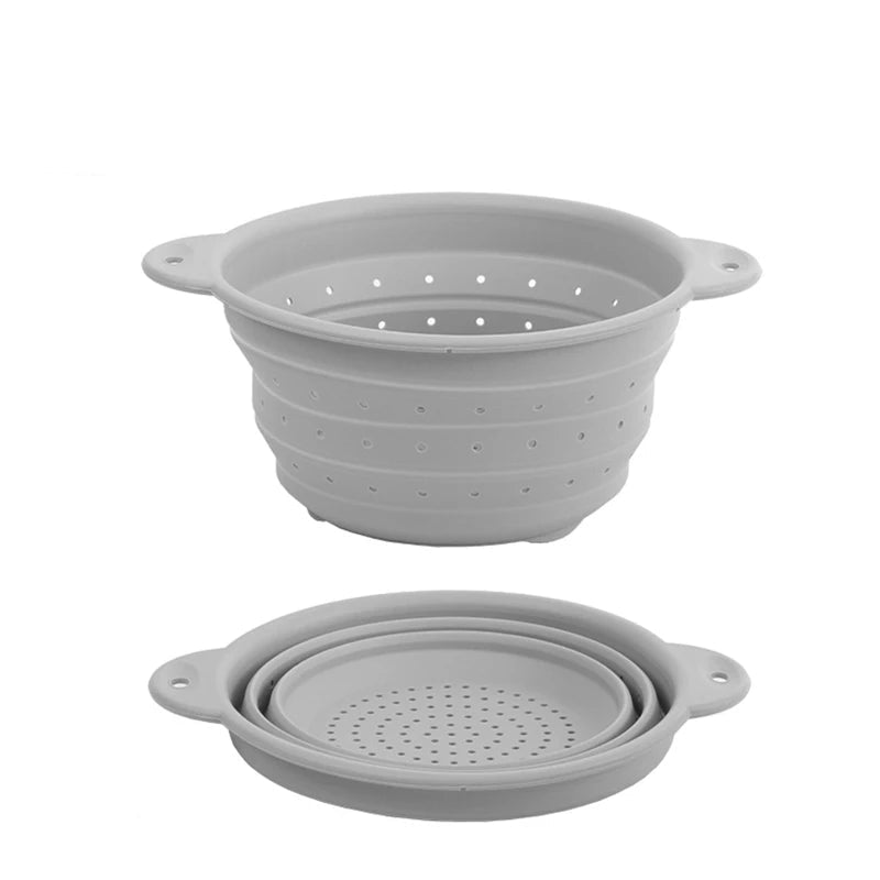 Foldable Silicone Drain Basket Fruit Vegetable Colander – Grey