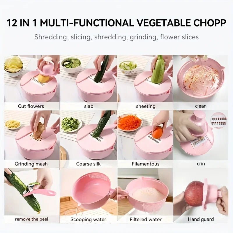 9-in-1 Multifunction Vegetable Chopper Manual Slicer & Shredder – Blue