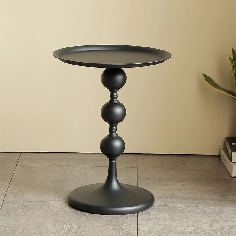 Round Metal Side Table 40cm Modern Pedestal Coffee Accent Table Balcony – Black