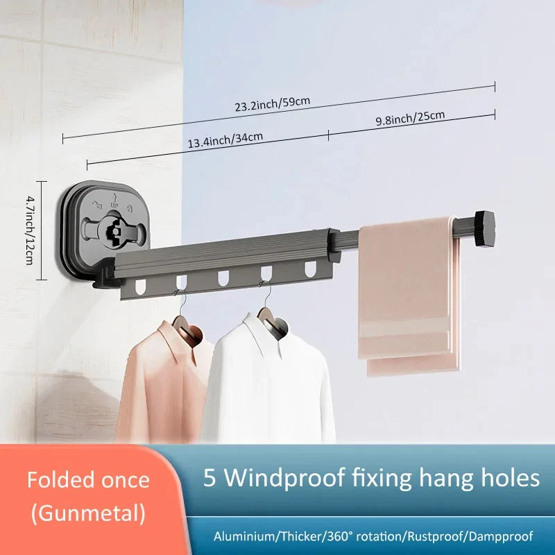 Retractable Clothes Drying Rack Wall Mounted Collapsible Laundry Hanger Rack One Fold Gray