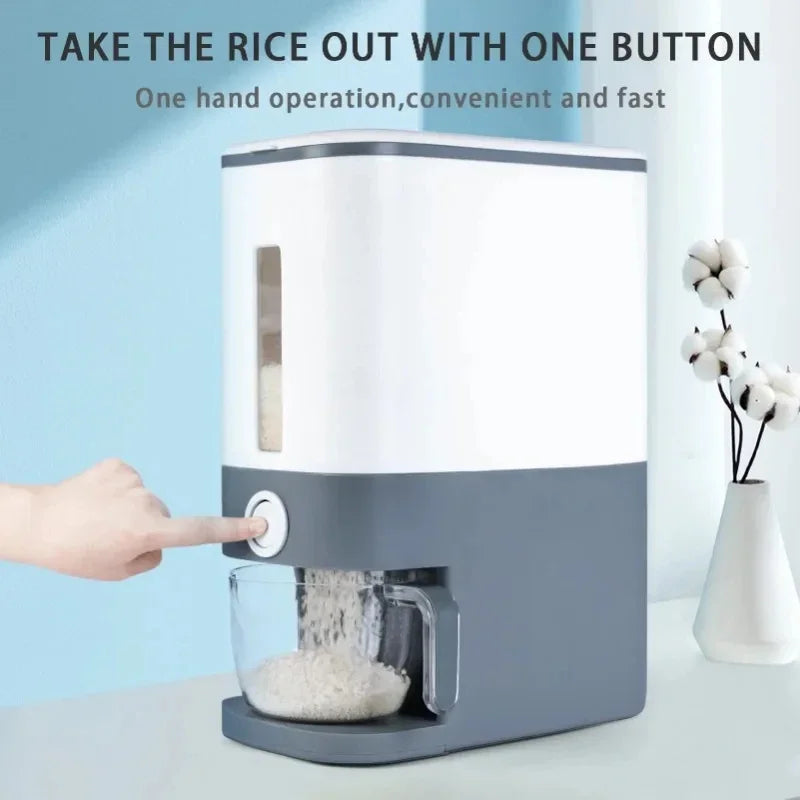 Rice Dispenser Pantry Food Storage Container with Lid and Measuring Cup - Grey