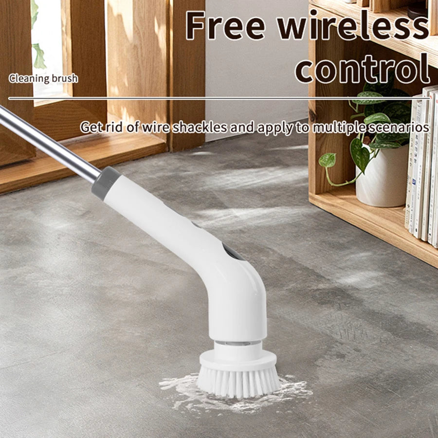 Cordless Electric Spin Scrubber Adjustable Cleaning Brush with 8 Brush Heads USB Rechargeable – White