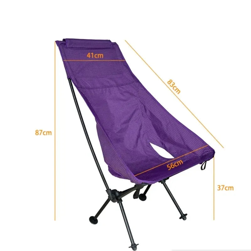 Ultralight Folding Camping Chair 830g High Back Portable Moon Chair Aluminum Alloy Outdoor Seat – Purple