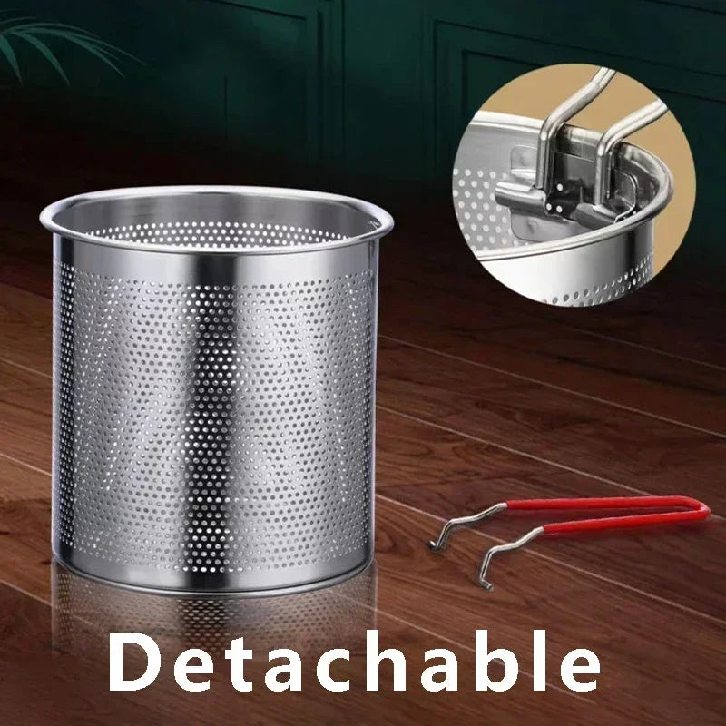 Deep Fryer Pot 12 cm Stainless Steel 3 Piece Set with Strainer and Clip for Induction Cooking
