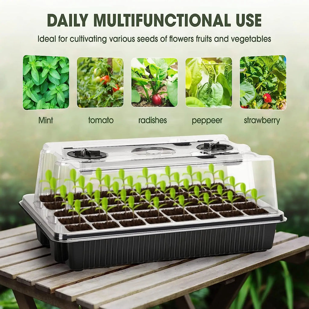 Seed Starter Tray 40 Cells with 2 LED Grow Lights and Humidity Dome for Home Gardening