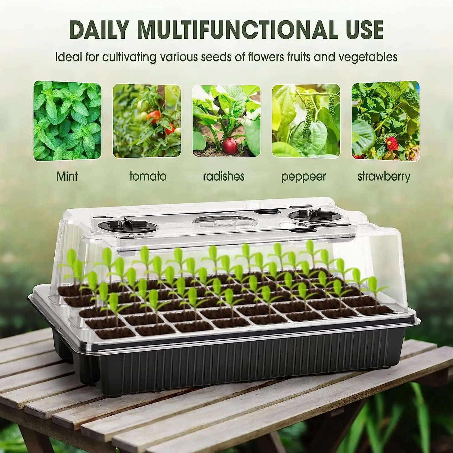Seed Starter Tray 40 Cells with 2 LED Grow Lights and Humidity Dome for Home Gardening