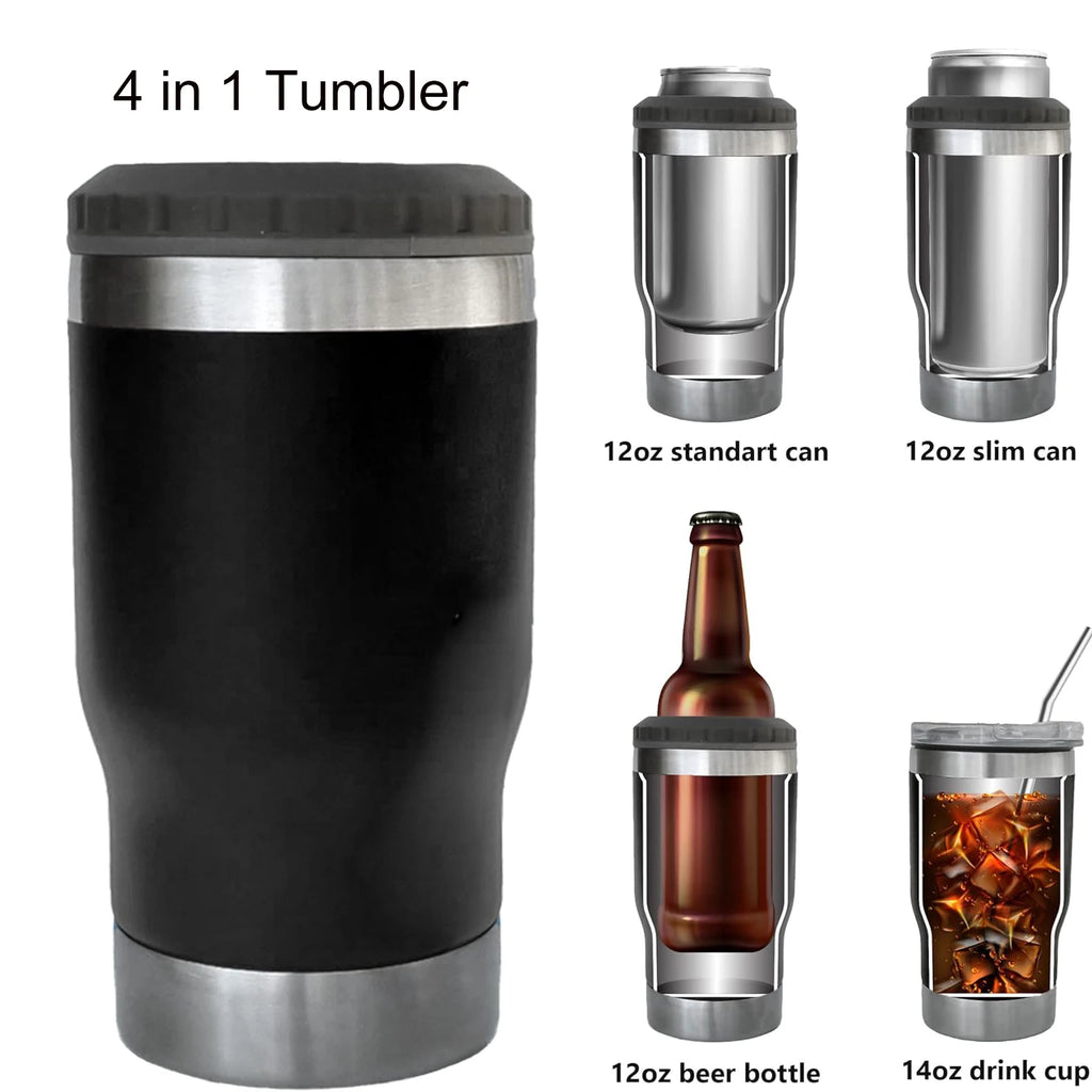 14oz Stainless Steel Insulated Can Cooler Tumbler with Dual Lids and Bottle Opener – White