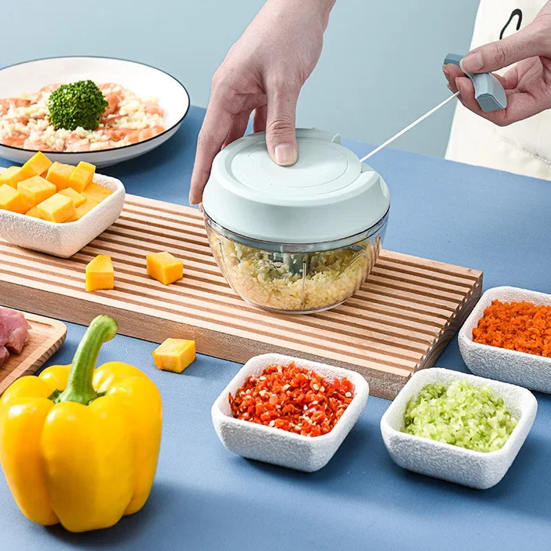 Manual Food Chopper 900mL Hand Pull Vegetable Garlic Onion Mincer with Stainless Steel Blades