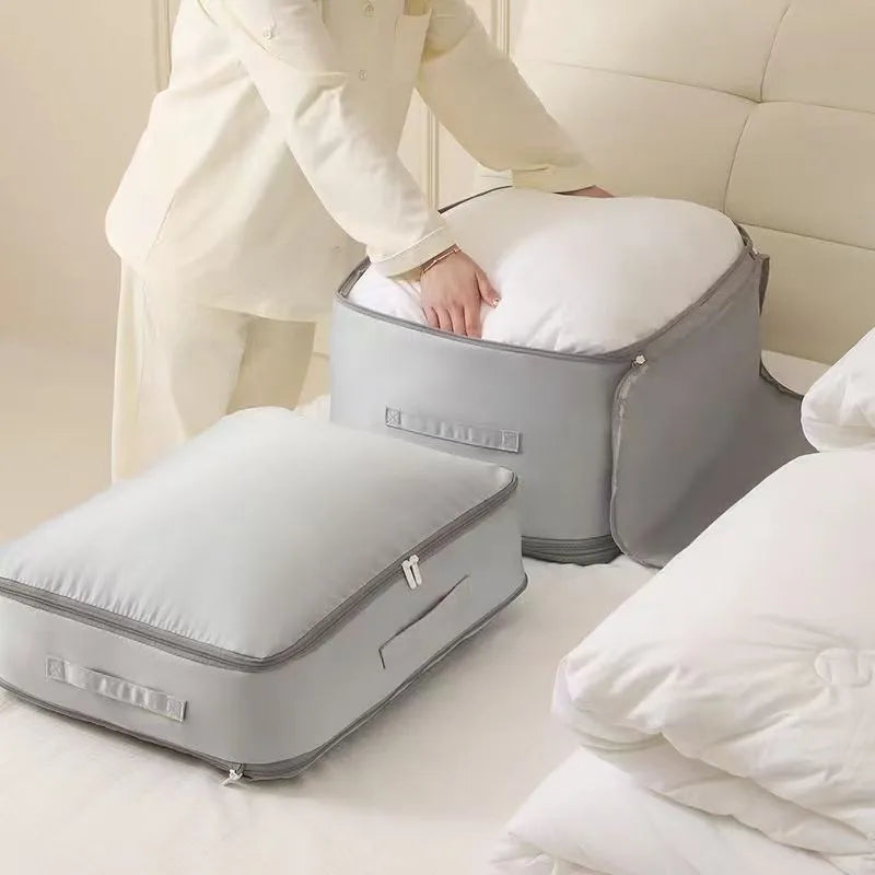 Storage Bag Heavy Duty Self Compressing Portable Clothes Blanket Quilt Organiser for Closet - Grey