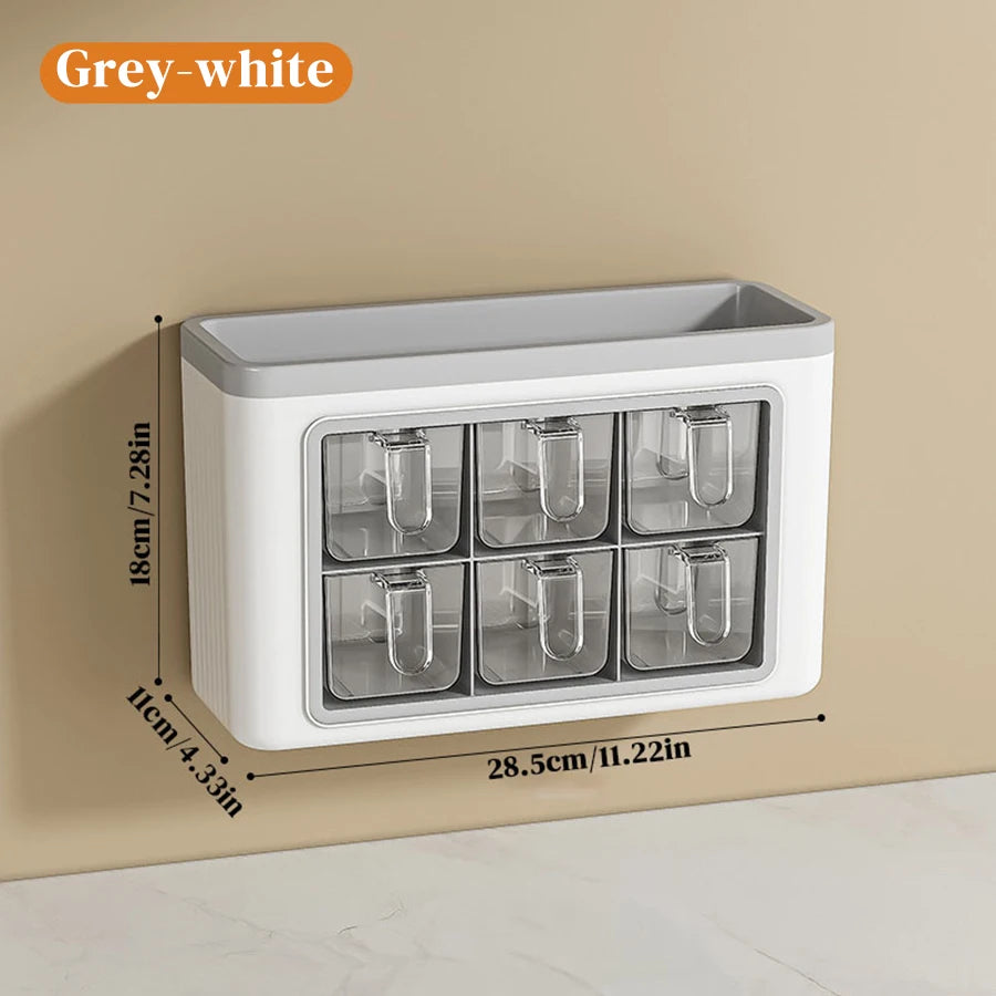 Seasoning Box 4 Compartment Wall Mounted Food Grade Spice Storage Container Rack – Cream