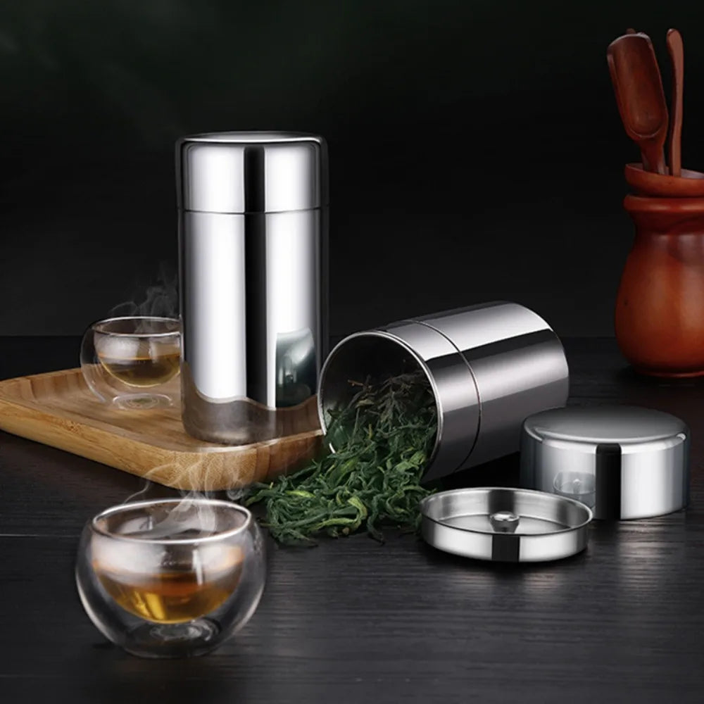 400ml Stainless Steel Tea Storage Canister Airtight Moisture Proof Coffee Tea Container – Silver