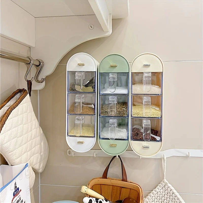 Seasoning Box 5 Compartment Wall Mounted Spice Container Pull Out Storage Rack – White
