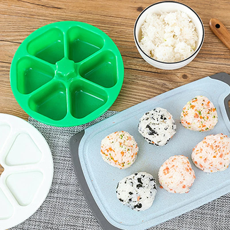 6-in-1 Onigiri Mold Triangle Sushi Rice Ball Maker Bento Press – White