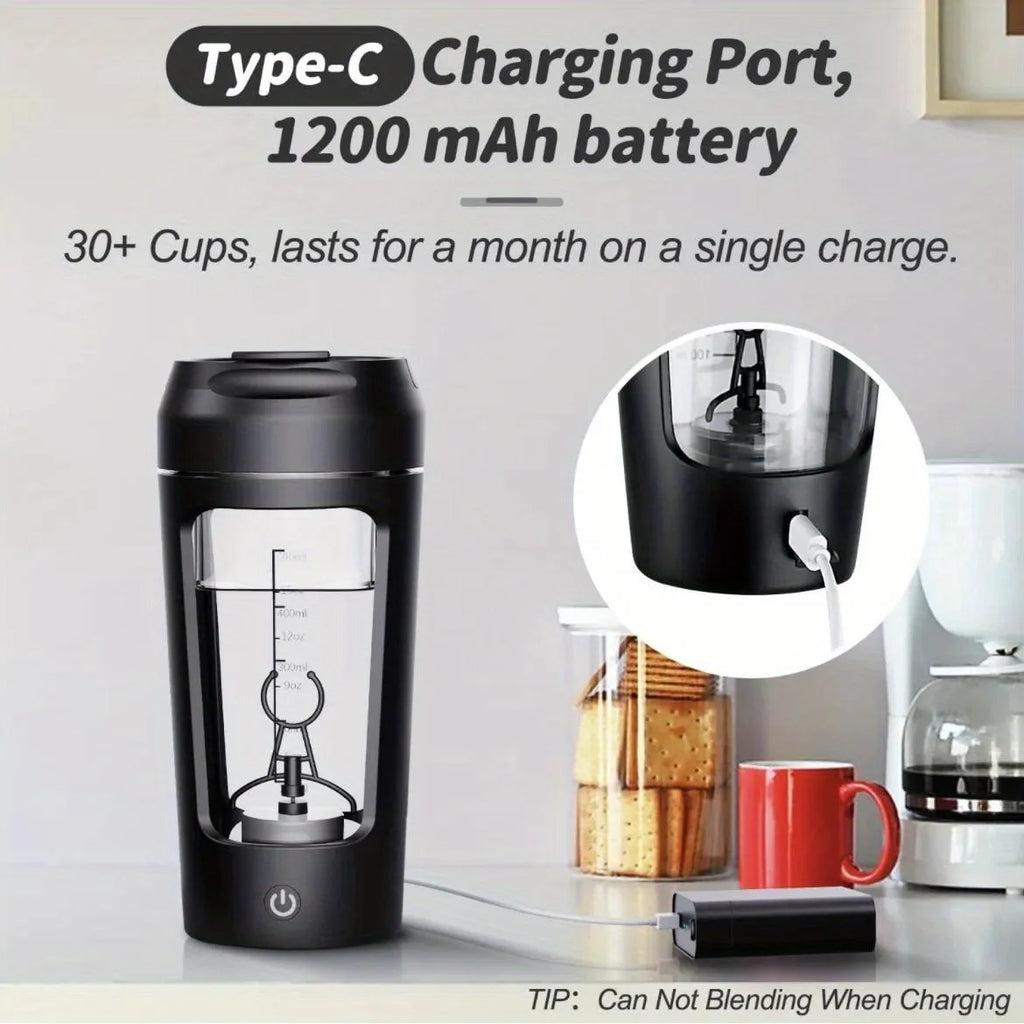 Shaker Bottle 500ml Electric Mixer Cup Rechargeable Protein Blender with USB C Charging - Black